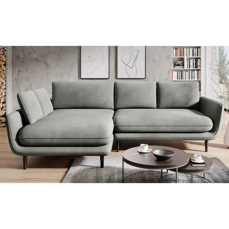 Coltar extensibil SOLANO, sezlong stanga, stofa catifelata bej - Whisper 3, Gama Premium, cu lada depozitare, 260x167x83 cm Nu rata