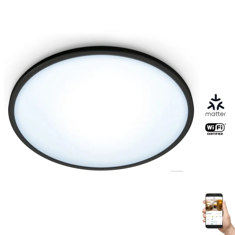 Plată sigură Plafonieră LED dimabilă SUPERSLIM LED/14W/230V 2700-6500K Wi-Fi neagră WiZ