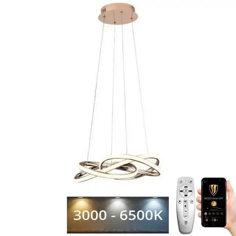 Reducere de preț Lustră LED dimabilă pe cablu LED/65W/230V 3000-6500K d. 48 cm auriu + telecomandă