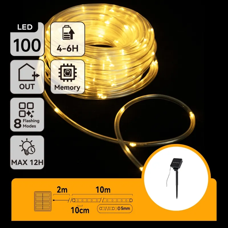 Aigostar - Ghirlandă solară cu LED, 100 LED, 8 funcții, 12 m, IP65, alb cald Reduceri