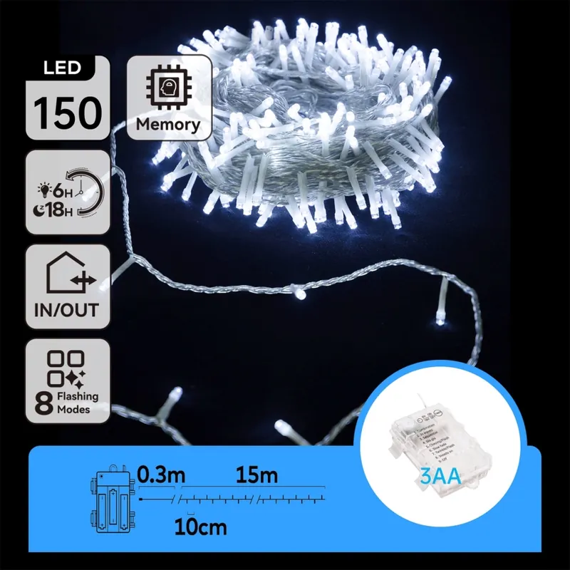 Aigostar - Ghirlandă LED de exterior, 150 LED, 8 funcții, 15,3 m, IP44, alb rece Super ofertă