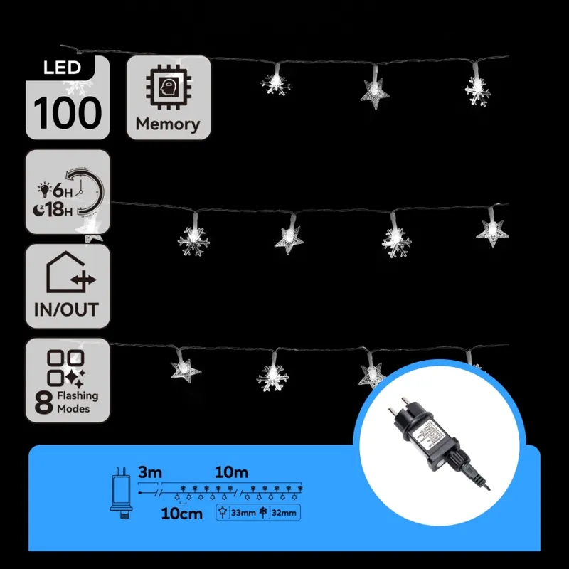 Aigostar - Ghirlandă LED pentru exterior, 100 LED / 8 funcții, 13 m, IP44, alb rece Noutate