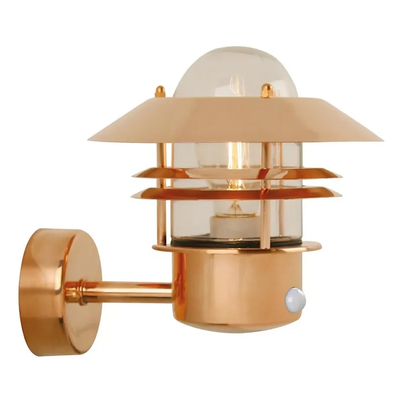 Aplică de exterior cu senzor Nordlux BLOKHUS 1xE27/60W/230V IP54 cupru Promoție