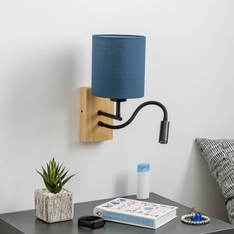 Lampă LED flexibilă de perete Brilagi NUBILA WOOD 1xE27/25W/230V + LED/3W stejar/albastru închis Mai ieftin
