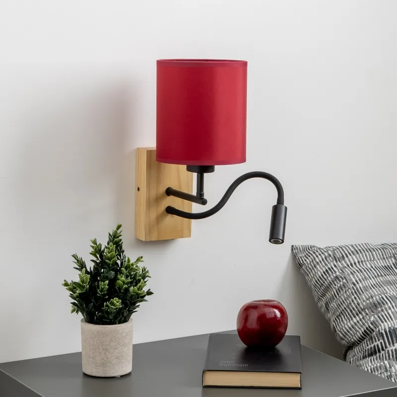 Lampă LED flexibilă de perete Brilagi NUBILA WOOD 1xE27/25W/230V + LED/3W stejar/roșu Pompeian Plată securizată