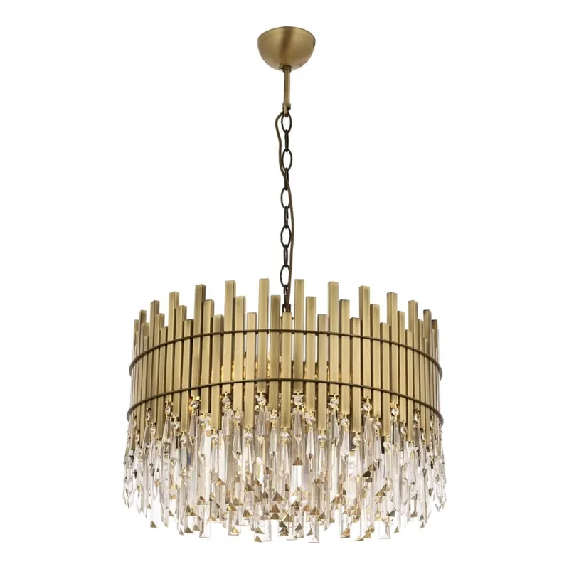 Candelabru cu lanț CRYSTALLINE, 8 x E27, 40 W, 230 V, Ø 60 cm, alamă Popular