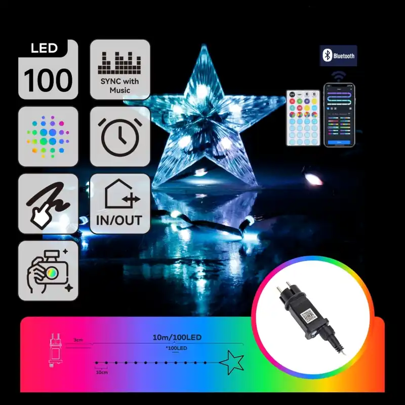 Aigostar - LED RGBICW șir inteligent de exterior MESH 100xLED 10m IP44 + telecomandă Ofertă specială