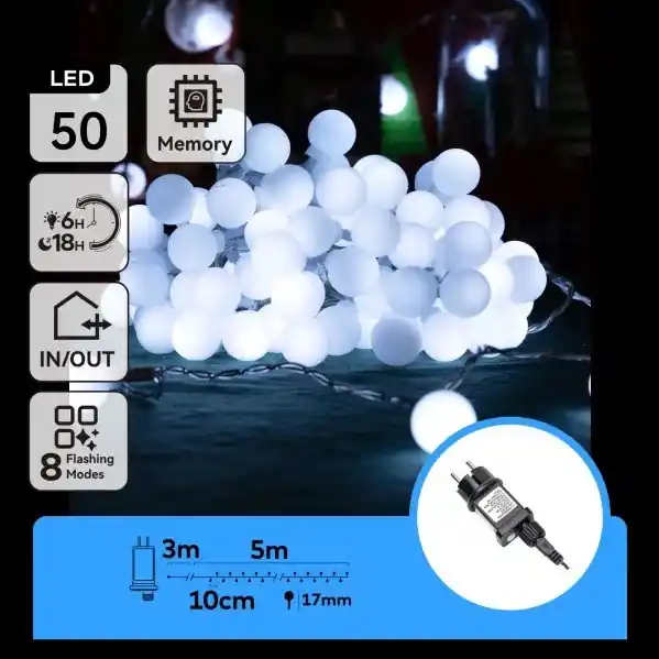 Reducere extra Aigostar - Ghirlandă LED decorativă pentru exterior, 50xLED / 8 funcții, 5 m, IP44, alb rece