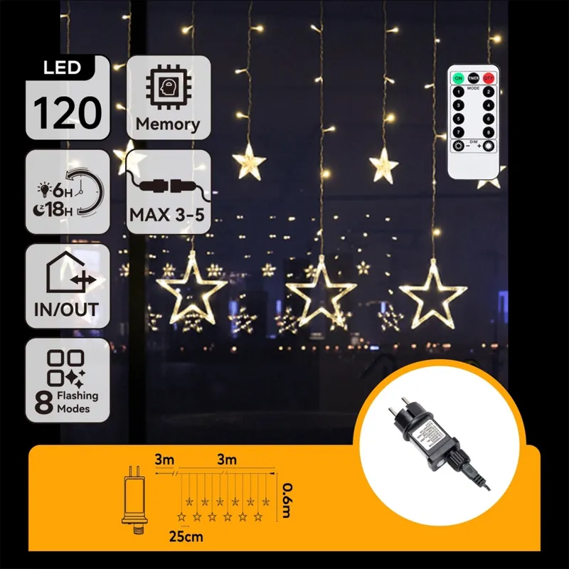 Aigostar - Ghirlandă LED pentru exterior, 120 LED, 8 funcții, 3 x 0,6 m, IP44, alb cald, cu telecomandă Ieftin