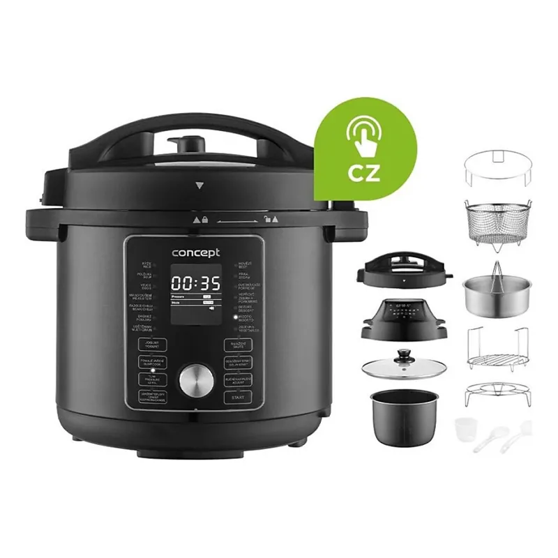 Concept CK8000 - Oală electrică sub presiune multifuncțională și friteuză cu aer cald 5,6 l 11 în 1 1500W/230V negru Reducere extra