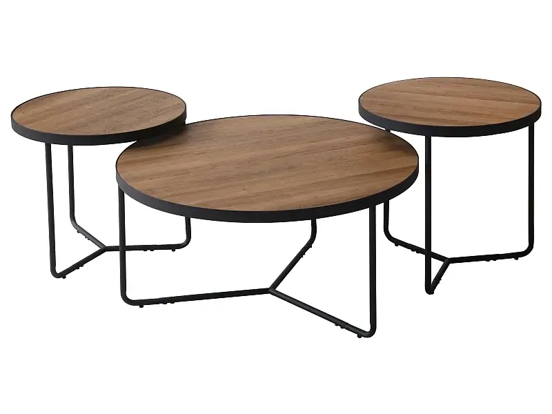 Plată sigură Set 3 masute de cafea Demeter II, metal negru/ blat nuc