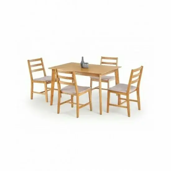 Set masă Cordoba cu 4 scaune, lemn și pânză din cauciuc solid, 120x80x75 cm, stejar deschis cu tapițerie mokate Livrare expres