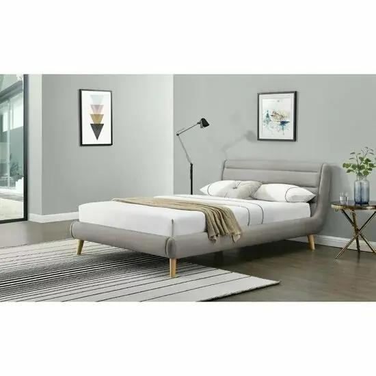 Cumpără acum Pat Elanda, tapițat cu stofă fină, cadru lemn masiv, 160x200 cm, gri deschis