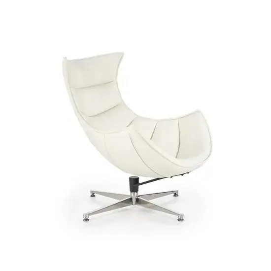 Bestseller Fotoliu Luxor, spătar ergonomic și design modern, piele și oțel inoxidabil, 86x84x96 cm, alb