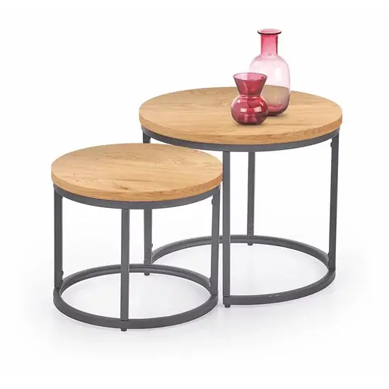 Cumpărături sigure Set 2 măsuțe cafea Oreo, rotunde, PAL melaminat, 53x45 cm, stejar auriu