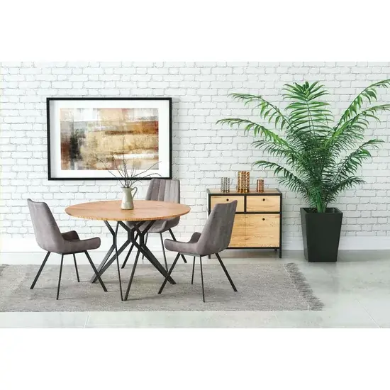 Retur gratuit Masă Pixel 2 rotundă, design modern, MDF laminat și oțel mat, 120x76 cm, stejar auriu/negru