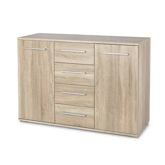 Comodă Lima KM-4, stil elegant, PAL laminat lucios, 116x40x82 cm, Sonoma Ofertă exclusivă