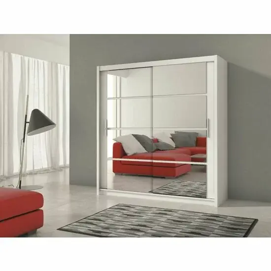 Dulap Dakota cu usi glisante si oglinzi din PAL, 160x61x215 cm, alb Preț mic