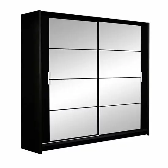 Dulap Dakota cu usi glisante si oglinzi din PAL, 203x61x215 cm, negru Vezi acum