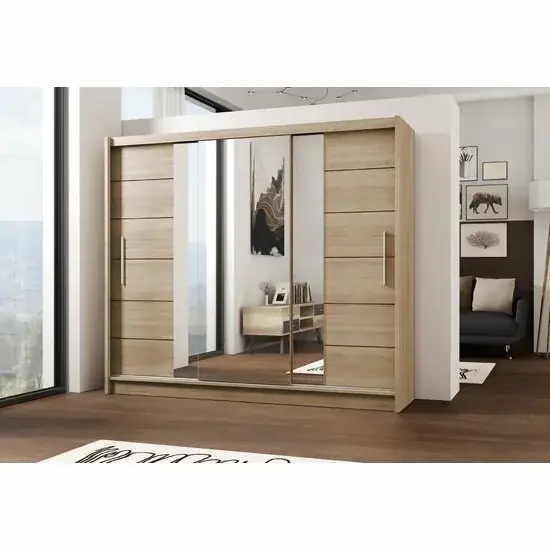 Reducere specială Dulap Lizbona 2 dulap cu usi culisante din pal melaminat cu feronerie de calitate și compartimentare practică, 250x61x215 cm, Sonoma