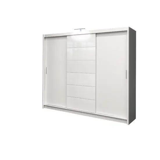 Dulap Malibu dulap cu usi culisante din pal melaminat cu feronerie de calitate și compartimentare practică, 250x61x215 cm, alb Discount