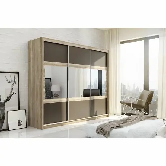 Dulap Salwador dulap cu usi culisante din pal melaminat cu feronerie de calitate și compartimentare practică, 250x61x215 cm, maro Vezi acum