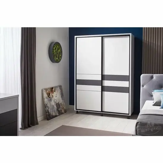 Vezi acum Dulap Cristal cu uși culisante, alb-grafit, 160x224 cm, bara pentru umerașe și sertare, PAL melaminat