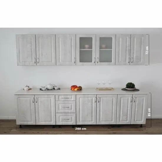Bucătărie Modulară Kvadris, Fronturi Dune White, PAL Melaminat, 260 cm, Alb Ieftin