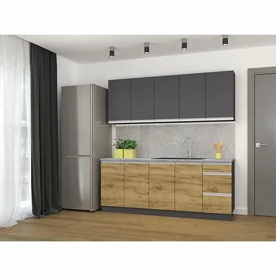 Bucătărie Madera, sistem modular, fronturi din PAL melaminat, lungime 200 cm, alb Reducere de preț