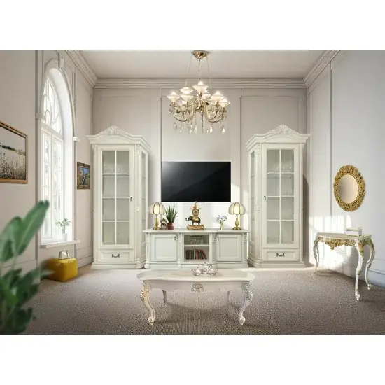 Set comodă și 2 vitrine Sonia, lemn masiv și MDF, spațiu depozitare generos, 182x61x64 cm, alb Cumpărături sigure