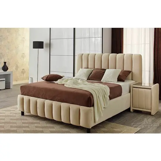 Pat Fancy, bej - 160x200 cm, ladă depozitare, somieră rabatabilă, cadru rezistent, tapițat premium Super ofertă