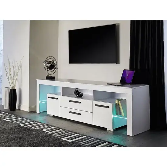 Comodă TV City - alb - 200x60x43 cm, design contemporan, PAL melaminat, spațiu generos Ofertă de sezon