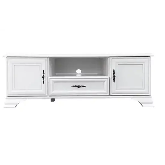 Comodă TV Idento RTV2D1S, design clasic cu sertare spațioase și spațiu deschis, PAL laminat și MDF, 144x44x54 cm, alb alpin Promoție
