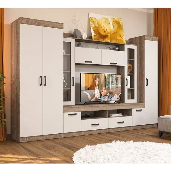 Set living Veronica 302,5x50,5x195 cm, stejar Sonoma, dulap, secțiune TV 120x77,5 cm, rafturi multiple Expediere rapidă