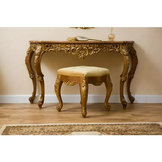 Bestseller Consolă Vicky, design clasic cu detalii sculptate manual, lemn masiv și MDF, 130x42x79 cm, culoare personalizabilă