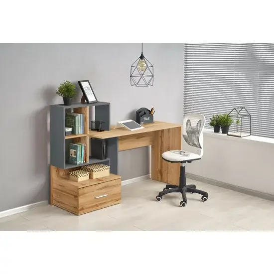 Doar azi Masă de birou Grosso, design funcțional cu rafturi și sertare, PAL melaminat, 149x50x105 cm, gri