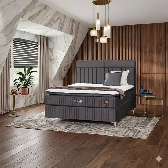 Reduceri Pat + Saltea gratis Terapi,gri - 160x200 cm, micro-arcuri