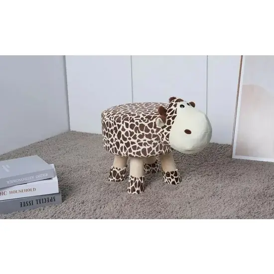 Discount Taburet copii Vacuta, tapițerie moale și structură stabilă din lemn, 38x28x28 cm, alb cu pete negre