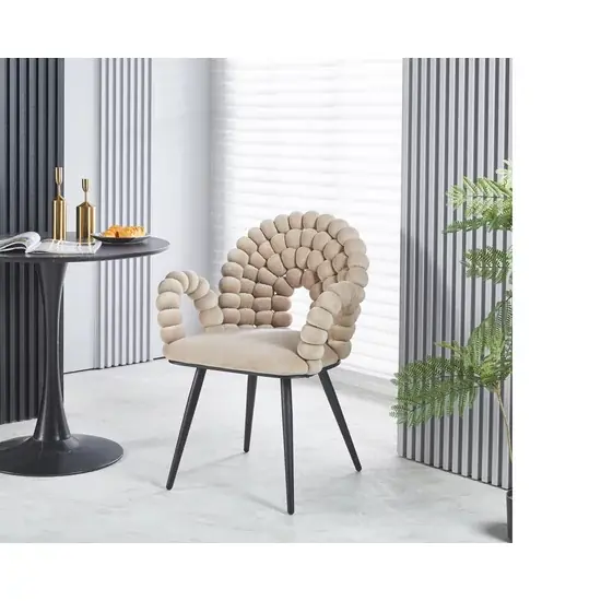 Scaun Tuffy, tapițerie stofă premium, cadru lemn masiv, 98x62x58 cm, Bej Retur ușor
