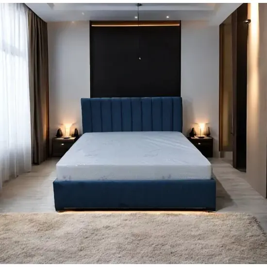 Pat Nisa, albastru - 160x200 cm, tăblie capitonată, ladă depozitare, tapițerie stofă premium Bestseller