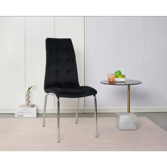 Cumpărături sigure Scaun Lora, design modern, tapițerie catifea premium, picioare aluminiu, 58x42x103 cm, Negru