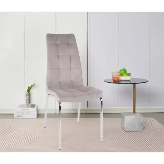 Scaun Lora, design modern, tapițerie catifea premium, picioare aluminiu, 58x42x103 cm, Gri Reducere specială