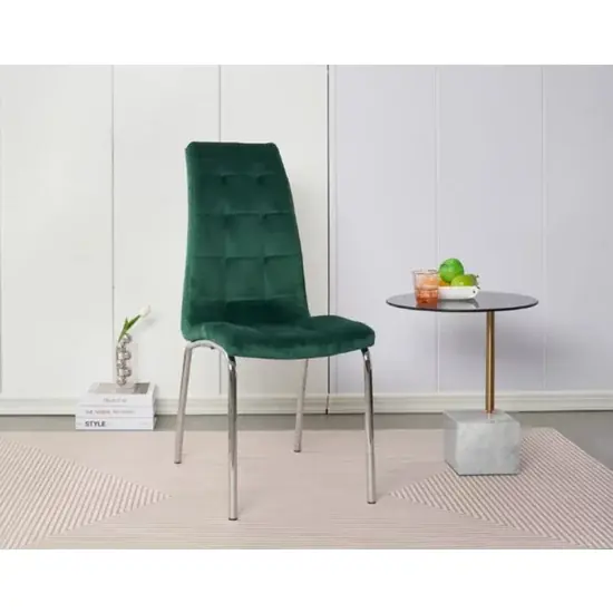 Scaun Lora, design modern, tapițerie catifea premium, picioare aluminiu, 58x42x103 cm, Verde Ultima șansă