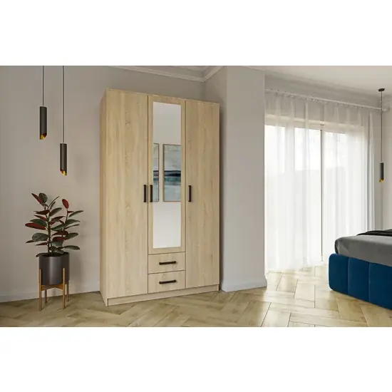 Reducere specială Dulap Simple Sonoma 3D cu sertare, structură PAL melaminat, organizare practică, 205x120x52 cm, Sonoma