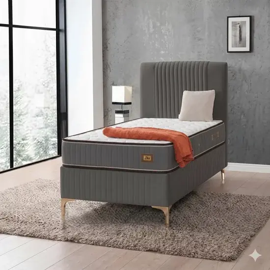 Reducere specială Pat + Saltea gratis Nova, gri - 100x200 cm, cu ladă depozitare, tapițat