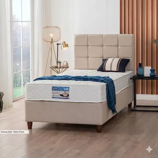 Pat + Saltea gratis Side, crem - 100x200 cm, spațiu de depozitare, structură din oțel, sistem cu arcuri individuale Reducere specială