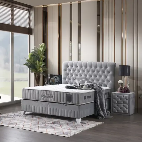 Set pat+saltea Gratis Sensitive 180/200 cm gri cu somieră rabatabilă, ladă depozitare și saltea inclusă, înălțime 30 cm Doar azi