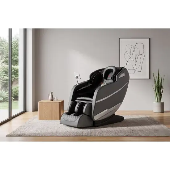 Cel mai bun preț Fotoliu masaj gravitație zero gri, încălzire, bluetooth, role picioare, airbag corp complet, LED touch