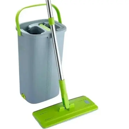 EasyGleam set mop plat + galeata 2 camere 39x23x19 cm, maner inox 131 cm, cap mop 32x12.5 cm, 1 rezerva inclusa - Verificat A · Re-Bloom Bestseller