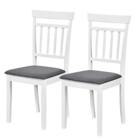 Set 2 scaune dining / bucatarie Drimus Hudson, lemn masiv, tapiterie stofa,100 kg, 94x50x42 cm, alb/gri Super ofertă
